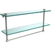  22 Inch Two Tiered Glass Shelf with Integrated Towel Bar, Satin Nickel