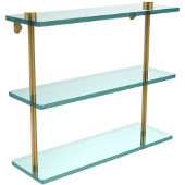  16 Inch Triple Tiered Glass Shelf, Polished Brass