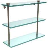  16 Inch Triple Tiered Glass Shelf, Antique Pewter