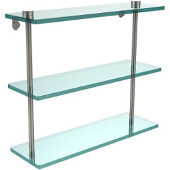  16 Inch Triple Tiered Glass Shelf, Satin Nickel
