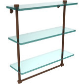  16 Inch Triple Tiered Glass Shelf with Integrated Towel Bar, Antique Bronze