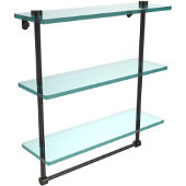  16 Inch Triple Tiered Glass Shelf with Integrated Towel Bar, Oil Rubbed Bronze
