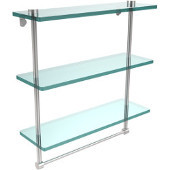 16 Inch Triple Tiered Glass Shelf with Integrated Towel Bar, Satin Chrome