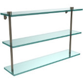  22 Inch Triple Tiered Glass Shelf, Antique Pewter