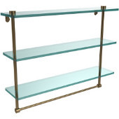  22 Inch Triple Tiered Glass Shelf with Integrated Towel Bar, Brushed Bronze