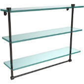  22 Inch Triple Tiered Glass Shelf with Integrated Towel Bar, Oil Rubbed Bronze