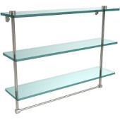  22 Inch Triple Tiered Glass Shelf with Integrated Towel Bar, Polished Nickel