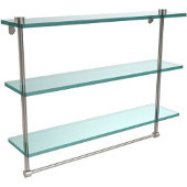 22 Inch Triple Tiered Glass Shelf with Integrated Towel Bar, Satin Nickel