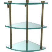  Three Tier Corner Glass Shelf, Antique Brass