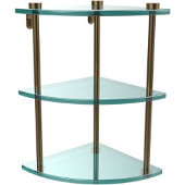  Three Tier Corner Glass Shelf, Brushed Bronze