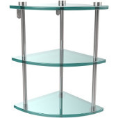  Three Tier Corner Glass Shelf, Polished Chrome