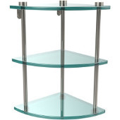 Three Tier Corner Glass Shelf, Polished Nickel