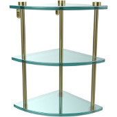  Three Tier Corner Glass Shelf, Satin Brass