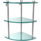  Three Tier Corner Glass Shelf, Satin Chrome