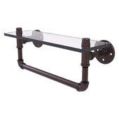  Pipeline Collection 16'' Glass Shelf with Towel Bar in Antique Bronze, 16'' W x 5-5/8'' D x 6-1/2'' H
