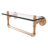  Pipeline Collection 16'' Glass Shelf with Towel Bar in Brushed Bronze, 16'' W x 5-5/8'' D x 6-1/2'' H
