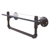  Pipeline Collection 16'' Glass Shelf with Towel Bar in Oil Rubbed Bronze, 16'' W x 5-5/8'' D x 6-1/2'' H