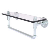  Pipeline Collection 16'' Glass Shelf with Towel Bar in Polished Chrome, 16'' W x 5-5/8'' D x 6-1/2'' H