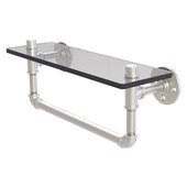  Pipeline Collection 16'' Glass Shelf with Towel Bar in Satin Nickel, 16'' W x 5-5/8'' D x 6-1/2'' H