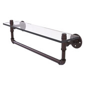  Pipeline Collection 22'' Glass Shelf with Towel Bar in Antique Bronze, 22'' W x 5-5/8'' D x 6-1/2'' H