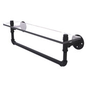  Pipeline Collection 22'' Glass Shelf with Towel Bar in Matte Black, 22'' W x 5-5/8'' D x 6-1/2'' H