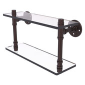  Pipeline Collection 16'' Double Glass Shelf in Antique Bronze, 16'' W x 5-5/8'' D x 9-3/8'' H
