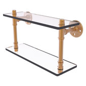  Pipeline Collection 16'' Double Glass Shelf in Brushed Bronze, 16'' W x 5-5/8'' D x 9-3/8'' H