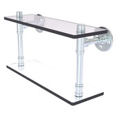  Pipeline Collection 16'' Double Glass Shelf in Polished Chrome, 16'' W x 5-5/8'' D x 9-3/8'' H