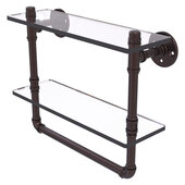  Pipeline Collection 16'' Double Glass Shelf with Towel Bar in Antique Bronze, 16'' W x 5-5/8'' D x 13-3/16'' H