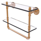  Pipeline Collection 16'' Double Glass Shelf with Towel Bar in Brushed Bronze, 16'' W x 5-5/8'' D x 13-3/16'' H