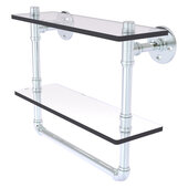  Pipeline Collection 16'' Double Glass Shelf with Towel Bar in Polished Chrome, 16'' W x 5-5/8'' D x 13-3/16'' H