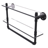 Pipeline Collection 22'' Double Glass Shelf with Towel Bar in Matte Black, 22'' W x 5-5/8'' D x 13-3/16'' H