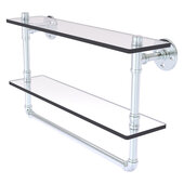  Pipeline Collection 22'' Double Glass Shelf with Towel Bar in Polished Chrome, 22'' W x 5-5/8'' D x 13-3/16'' H