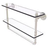  Pipeline Collection 22'' Double Glass Shelf with Towel Bar in Satin Nickel, 22'' W x 5-5/8'' D x 13-3/16'' H