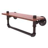  Pipeline Collection 16'' Ironwood Shelf with Towel Bar in Antique Bronze, 16'' W x 5-5/8'' D x 6-1/2'' H