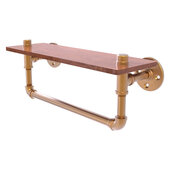  Pipeline Collection 16'' Ironwood Shelf with Towel Bar in Brushed Bronze, 16'' W x 5-5/8'' D x 6-1/2'' H