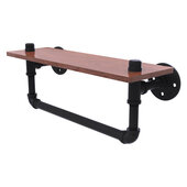  Pipeline Collection 16'' Ironwood Shelf with Towel Bar in Matte Black, 16'' W x 5-5/8'' D x 6-1/2'' H