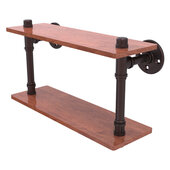  Pipeline Collection 16'' Ironwood Double Shelf in Antique Bronze, 16'' W x 5-5/8'' D x 9-3/8'' H