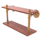 Pipeline Collection 16'' Ironwood Double Shelf in Brushed Bronze, 16'' W x 5-5/8'' D x 9-3/8'' H