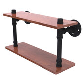  Pipeline Collection 16'' Ironwood Double Shelf in Matte Black, 16'' W x 5-5/8'' D x 9-3/8'' H