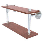  Pipeline Collection 16'' Ironwood Double Shelf in Polished Chrome, 16'' W x 5-5/8'' D x 9-3/8'' H