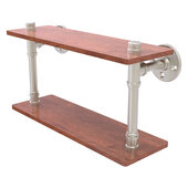  Pipeline Collection 16'' Ironwood Double Shelf in Satin Nickel, 16'' W x 5-5/8'' D x 9-3/8'' H