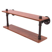 Pipeline Collection 22'' Ironwood Double Shelf in Antique Bronze, 22'' W x 5-5/8'' D x 9-3/8'' H