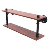  Pipeline Collection 22'' Ironwood Double Shelf in Matte Black, 22'' W x 5-5/8'' D x 9-3/8'' H