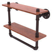  Pipeline Collection 16'' Double Ironwood Shelf with Towel Bar in Antique Bronze, 16'' W x 5-5/8'' D x 13-3/16'' H