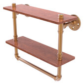  Pipeline Collection 16'' Double Ironwood Shelf with Towel Bar in Brushed Bronze, 16'' W x 5-5/8'' D x 13-3/16'' H