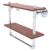  Pipeline Collection 16'' Double Ironwood Shelf with Towel Bar in Polished Chrome, 16'' W x 5-5/8'' D x 13-3/16'' H