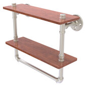  Pipeline Collection 16'' Double Ironwood Shelf with Towel Bar in Satin Nickel, 16'' W x 5-5/8'' D x 13-3/16'' H