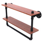  Pipeline Collection 22'' Double Ironwood Shelf with Towel Bar in Matte Black, 22'' W x 5-5/8'' D x 13-3/16'' H