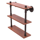  Pipeline Collection 16'' Ironwood Triple Shelf in Antique Bronze, 16'' W x 5-5/8'' D x 16-7/8'' H